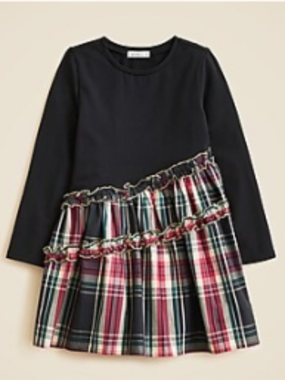 J. Crew Girls Emmy Long-Sleeve Black Tartan Holiday Christmas Dress 7 NWT NEW